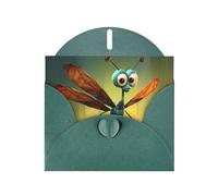 Dark Green WHJSHOP cartoon dragonfly Prints Greeting Card - High-End Pearlescent Paper with Double-Sided Pearl Effect
