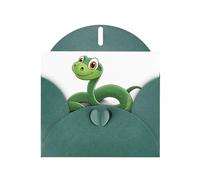 Dark Green WHJSHOP Cartoon little green snake Prints Greeting Card - High-End Pearlescent Paper Double Sided Pearl Effect Love Buckle Pearl Paper Envelope