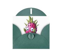 Dark Green WHJSHOP Cartoon version of dragon fruit Prints Greeting Card - High-End Pearlescent Paper Double Sided Pearl Effect Love Buckle Pearl Paper Envelope