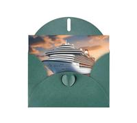 Dark Green WHJSHOP Cruise ship on the sea Prints Greeting Card - High-End Pearlescent Paper Double Sided Pearl Effect Love Buckle Pearl Paper Envelope