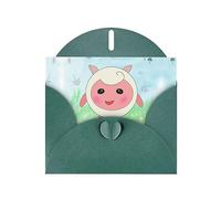 Dark Green WHJSHOP cute lamb Prints Greeting Card - High-End Pearlescent Paper Double Sided Pearl Effect Love Buckle Pearl Paper Envelope