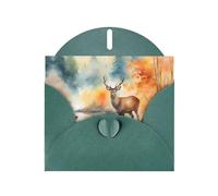 Dark Green WHJSHOP Deer by the river Prints Greeting Card - High-End Pearlescent Paper Double Sided Pearl Effect Love Buckle Pearl Paper Envelope