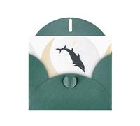 Dark Green WHJSHOP Dolphin Crossing the Moon Prints Greeting Card - High-End Pearlescent Paper Double Sided Pearl Effect Love Buckle Pearl Paper Envelope