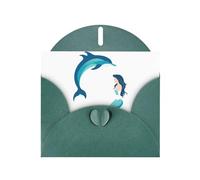 Dark Green WHJSHOP Dolphins and Mermaids Prints Greeting Card - High-End Pearlescent Paper Double Sided Pearl Effect Love Buckle Pearl Paper Envelope