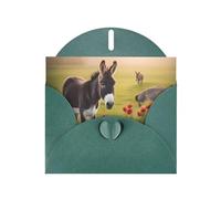 Dark Green WHJSHOP donkey and flower Prints Greeting Card - High-End Pearlescent Paper Double Sided Pearl Effect Love Buckle Pearl Paper Envelope
