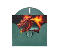 Dark Green WHJSHOP Dragon King in Fire Prints Greeting Card - High-End Pearlescent Paper Double Sided Pearl Effect Love Buckle Pearl Paper Envelope
