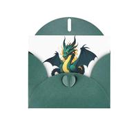 Dark Green WHJSHOP Erupting Flame Dragon Prints Greeting Card - High-End Pearlescent Paper Double Sided Pearl Effect Love Buckle Pearl Paper Envelope