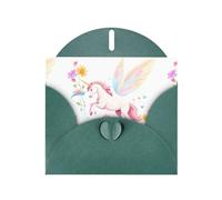 Dark Green WHJSHOP Fantasy unicorn in the sea of flowers Prints Greeting Card - High-End Pearlescent Paper Double Sided Pearl Effect Love Buckle Pearl Paper Envelope