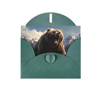 Dark Green WHJSHOP Fierce Grizzly Bears Prints Greeting Card - High-End Pearlescent Paper Double Sided Pearl Effect Love Buckle Pearl Paper Envelope
