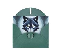 Dark Green WHJSHOP Fierce wolf head Prints Greeting Card - High-End Pearlescent Paper Double Sided Pearl Effect Love Buckle Pearl Paper Envelope