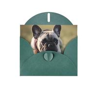 Dark Green WHJSHOP French Bulldog Dog Cute Prints Greeting Card - High-End Pearlescent Paper Double Sided Pearl Effect Love Buckle Pearl Paper Envelope