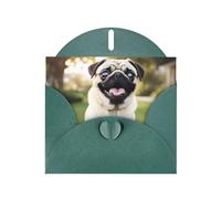 Dark Green WHJSHOP Funny Happy Pug Dog Prints Greeting Card - High-End Pearlescent Paper Double Sided Pearl Effect Love Buckle Pearl Paper Envelope