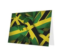 Dark Green WHJSHOP Jamaica Flag Leaves Prints Greeting Card - High-End Pearlescent Paper with Double-Sided Pearl Effect