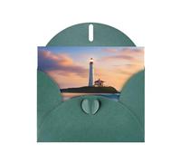 Dark Green WHJSHOP Lighthouse Beach Prints Greeting Card - High-End Pearlescent Paper Double Sided Pearl Effect Love Buckle Pearl Paper Envelope