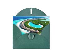 Dark Green WHJSHOP Maldives Scenery Prints Greeting Card - High-End Pearlescent Paper Double Sided Pearl Effect Love Buckle Pearl Paper Envelope