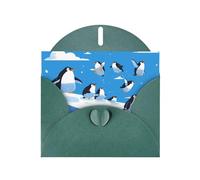 Dark Green WHJSHOP penguins on the iceberg Prints Greeting Card - High-End Pearlescent Paper Double Sided Pearl Effect Love Buckle Pearl Paper Envelope
