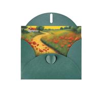 Dark Green WHJSHOP Poppies Field Yellow Brick Road Prints Greeting Card - High-End Pearlescent Paper Double Sided Pearl Effect Love Buckle Pearl Paper Envelope