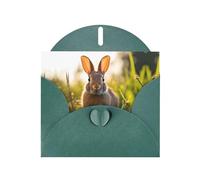 Dark Green WHJSHOP Rabbit in the grass Prints Greeting Card - High-End Pearlescent Paper with Double-Sided Pearl Effect