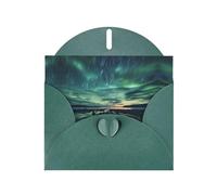 Dark Green WHJSHOP Sea under the Aurora Borealis Prints Greeting Card - High-End Pearlescent Paper Double Sided Pearl Effect Love Buckle Pearl Paper Envelope
