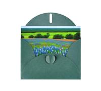 Dark Green WHJSHOP Texas Bluebonnets Scenery Prints Greeting Card - High-End Pearlescent Paper Double Sided Pearl Effect Love Buckle Pearl Paper Envelope