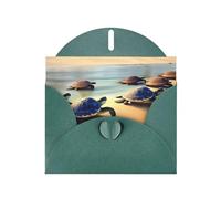Dark Green WHJSHOP turtles on the beach Prints Greeting Card - High-End Pearlescent Paper Double Sided Pearl Effect Love Buckle Pearl Paper Envelope
