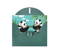 Dark Green WHJSHOP Two cute big pandas Prints Greeting Card - High-End Pearlescent Paper Double Sided Pearl Effect Love Buckle Pearl Paper Envelope