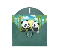 Dark Green WHJSHOP Two happy pandas Prints Greeting Card - High-End Pearlescent Paper Double Sided Pearl Effect Love Buckle Pearl Paper Envelope
