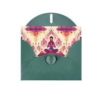 Dark Green WHJSHOP yoga meditation Prints Greeting Card - High-End Pearlescent Paper Double Sided Pearl Effect Love Buckle Pearl Paper Envelope