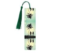 Dark Green Wooden Bookmark â€“ Crafted Married Couple Walking on The Beach Print Decor, Perfect for Hardcover Books, Journals, Notebooks & Planners