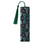 Dark Green Wooden Bookmark â€“ Double-Sided Christmas Tree Full-Print Tassel Bookmark for Hardcover Books, Journals, Notebooks