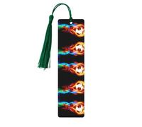 Dark Green Wooden Bookmark â€“ Double-Sided Fire Dragon Roll Soccer Full-Print Decorative for Study Room, Office, Classroom, Library