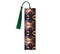 Dark Green Wooden Bookmark - Double-Sided Cosmic Shining Planet Full-Print Tassel Bookmark for Hardcover Books, Journals, Notebooks