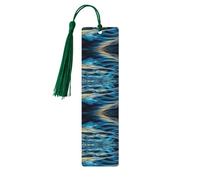 Dark Green Wooden Bookmark - Double-Sided Dawn Ocean Waves Full-Print Decorative for Study Room, Office, Classroom, Library