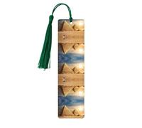 Dark Green Wooden Bookmark - Double-Sided Egyptian Pyramid in Desert Full-Print Decorative for Study Room, Office, Classroom, Library