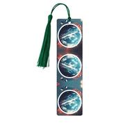 Dark Green Wooden Bookmark - Double-Sided Space Planet Earth Full-Print Tassel Bookmark for Hardcover Books, Journals, Notebooks