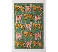 Dark Green Wool Tufted Rug with Cat and Leopard Print, Animal Pattern, Handcrafted Area Rug for Living Room, Bedroom, and Nursery Décor, 180x180 cm / 6'x6' (Square)