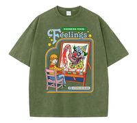 (dark green, XL) Express Your Feelings Draw A Clown Washed Retro Men Tshirts Fashion Street Breathable T Shirts Loose Cotton Tee Clothing T-Shirt