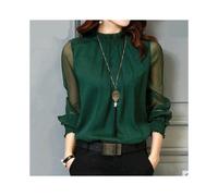 (Dark Green, XL) Spring Summer New Lace Chiffon Shirt Women's Mesh Ruffled Long Sleeve Fashion Casual Top Shirts Elegant Whiter Green Tops Blouse