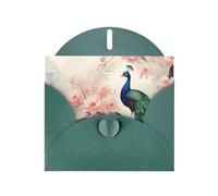 Dark Green YYHWHJDE Beautiful Peacock and Floral Picture Greeting Card 6x4 in with Double-Sided Pearl Effect and Environmentally Friendly Ink