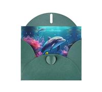 Dark Green YYHWHJDE Beautiful Underwater World Dolphins Coral Printing Greeting Card for Christmas, Birthday, Valentine's Day, Wedding Anniversary, and Parties