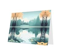Dark Green YYHWHJDE Fallen leaves on a tranquil lake Picture Greeting Card 6x4 in with Double-Sided Pearl Effect and Environmentally Friendly Ink