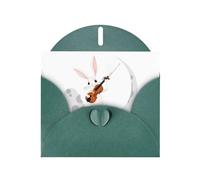 Dark Green YYHWHJDE Rabbit playing violin on the moon Printing Greeting Card for Christmas, Birthday, Valentine's Day, Wedding Anniversary, and Parties
