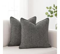 Dark Grey 16x16 Pack of 2 Couch Pillow Covers Chevron Weave Pattern Velvet Soft Chenille ZigZag Textured Pillowcase Modern Mid Century Elegant Herringbone Cushion Case For Living Room Couch Sofa Bed