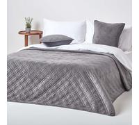 (Dark Grey, 200 x 200 cm) Luxury Quilted Velvet Bedspread Geometric Pattern Eternity Ring and Paragon Diamond Throw