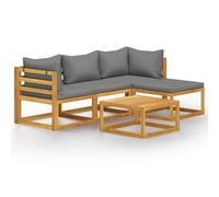 (dark grey, 2x corner + middle + footrest + table) vidaXL Garden Lounge Set Outdoor Sofa Set with Cushions Solid Wood Acacia