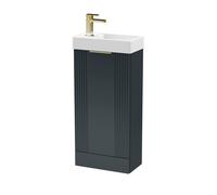 Dark Grey 400mm Floor Standing Cloakroom Vanity Basin Unit with Brushed Brass Handle Compact Bathroom Storage