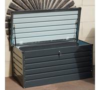 Gr8 Garden 420 Litre Metal Storage Box With Lid Dark Grey Anthracite Extra Strong Patio Shed Utility Cushion Chest Fence Panel Effect Large Lockable Truck Indoor Outdoor Furniture