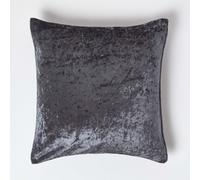 HOMESCAPES Luxury Dark Grey Crushed Velvet Cushion Cover 18 x 18 Inch (45 cm) Square Charcoal Scatter Cushion for Sofa or Bed