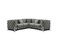 (Dark Grey, 5 Seater Corner Sofa) SNOOZE Online Chesterfield 3 and 2 Seater Sofa Sets, Corner Sofas For Living Room, Upholstered Plush Fabric 3 Seater Velvet Sofas