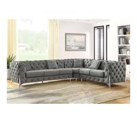(Dark Grey, 6 Seater Left Hand Facing) SNOOZE Online Chesterfield 3 and 2 Seater Sofa Sets, Corner Sofas For Living Room, Upholstered Plush Fabric 3 Seater Velvet Sofas